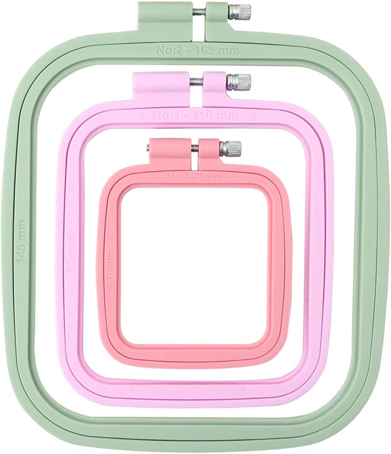 MUFEKUM Square Embroidery Hoops, Cross Stitch Hoop and ABS Plastic Embroidery Hoops for Sewing, Needlework, Cross Stitch, Embroidery Projects (3PCS-3", 4.3", 6.5") - Image 1